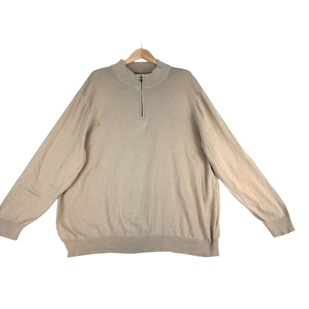 HB Harbor Bay 1/4‎ Zip Mens 2XL Tan Sweater Cotton Long Sleeve Lightweight